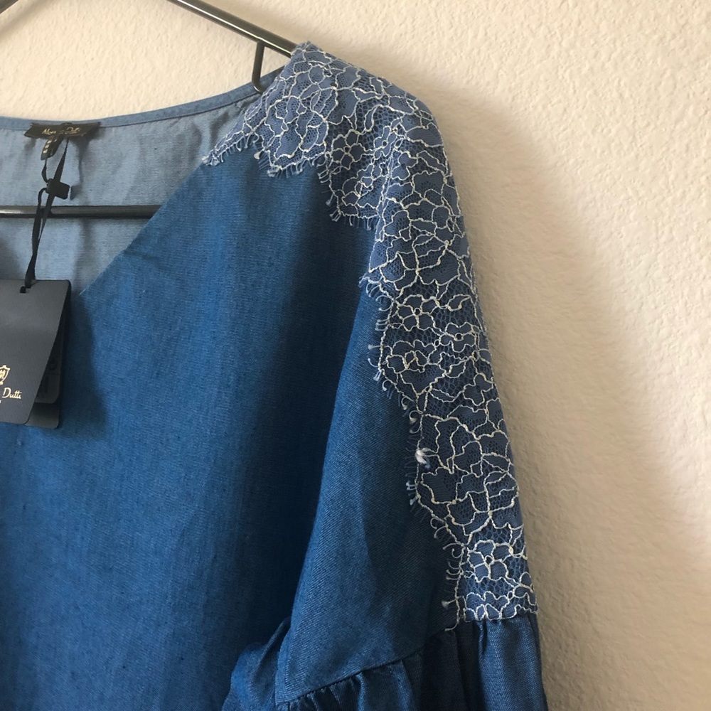 MASSIMO DUTTI Denim Blouse with Lace Finish - Picture 5 of 7